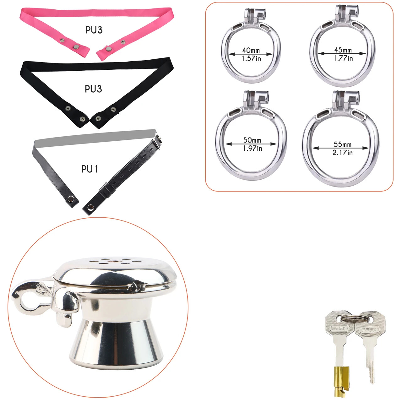 Negative Male Chastity Device with Fixed Metal Stainless Steel Chastity Cage