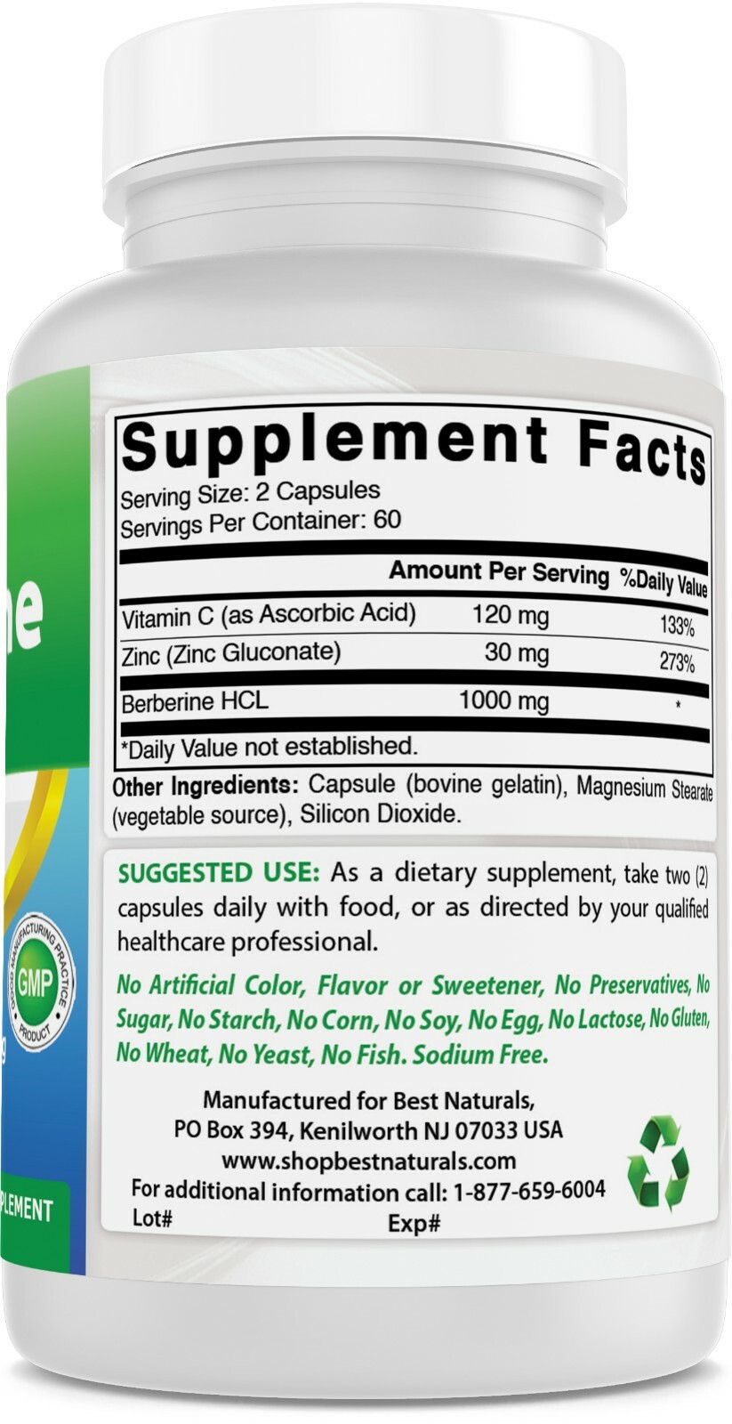 3 Pack Best Naturals Berberine Plus 1000 mg/Serving 120 Capsules – (non-gmo)