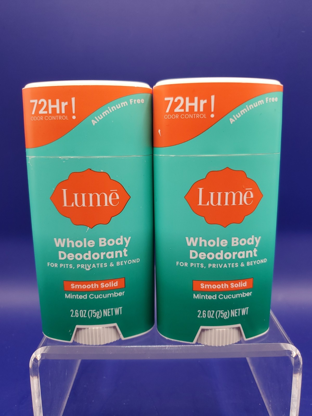 2 Pack Lume Whole Body Deodorant Smooth Solid 72HR Odor Minted Cucumber 2.6oz