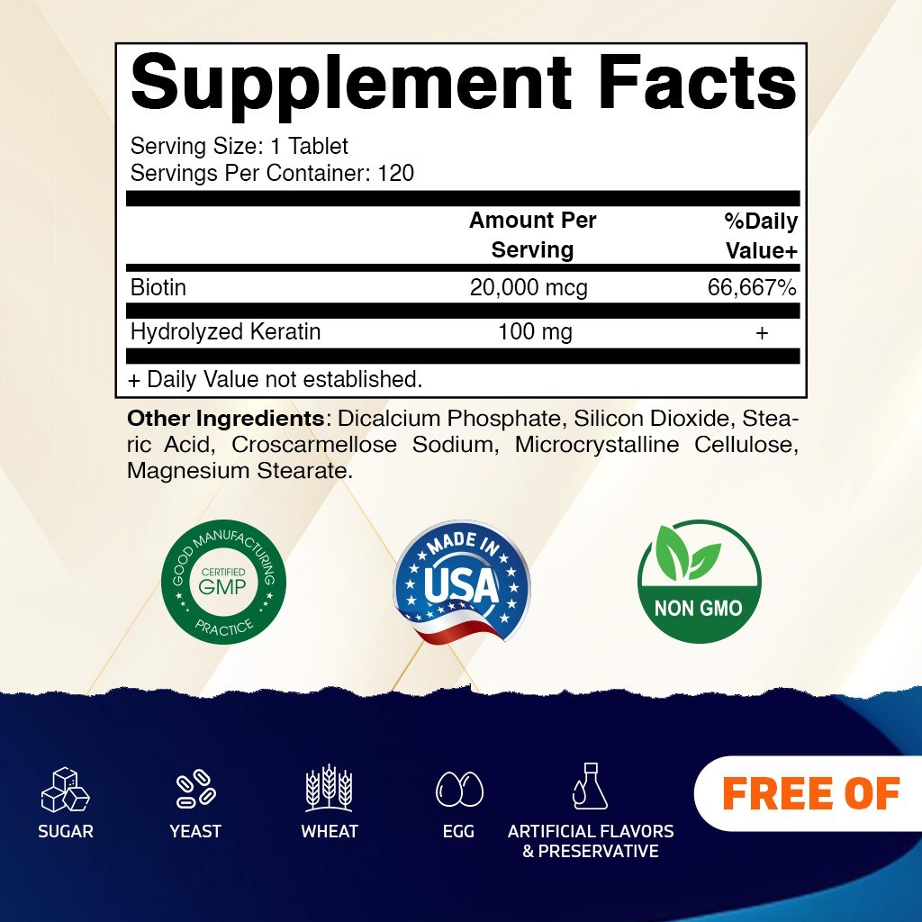 2 pack Vitamatic High Potency Biotin 20000 mcg (20mg) with Keratin 100mg 120 Veg