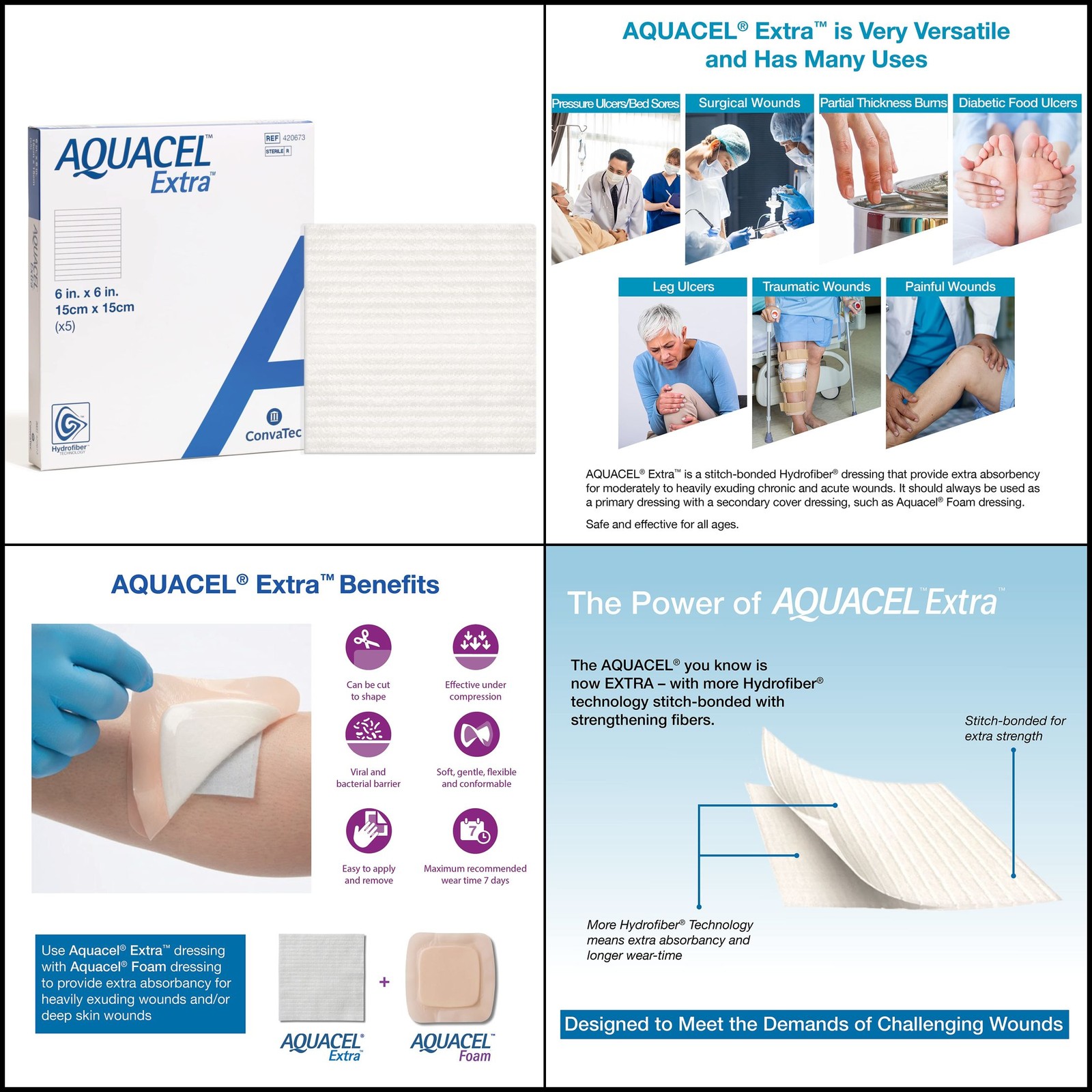 AQUACEL Extra 6″x6″ Hydrofiber Absorbant Dressing for Moderate Highly Exuding