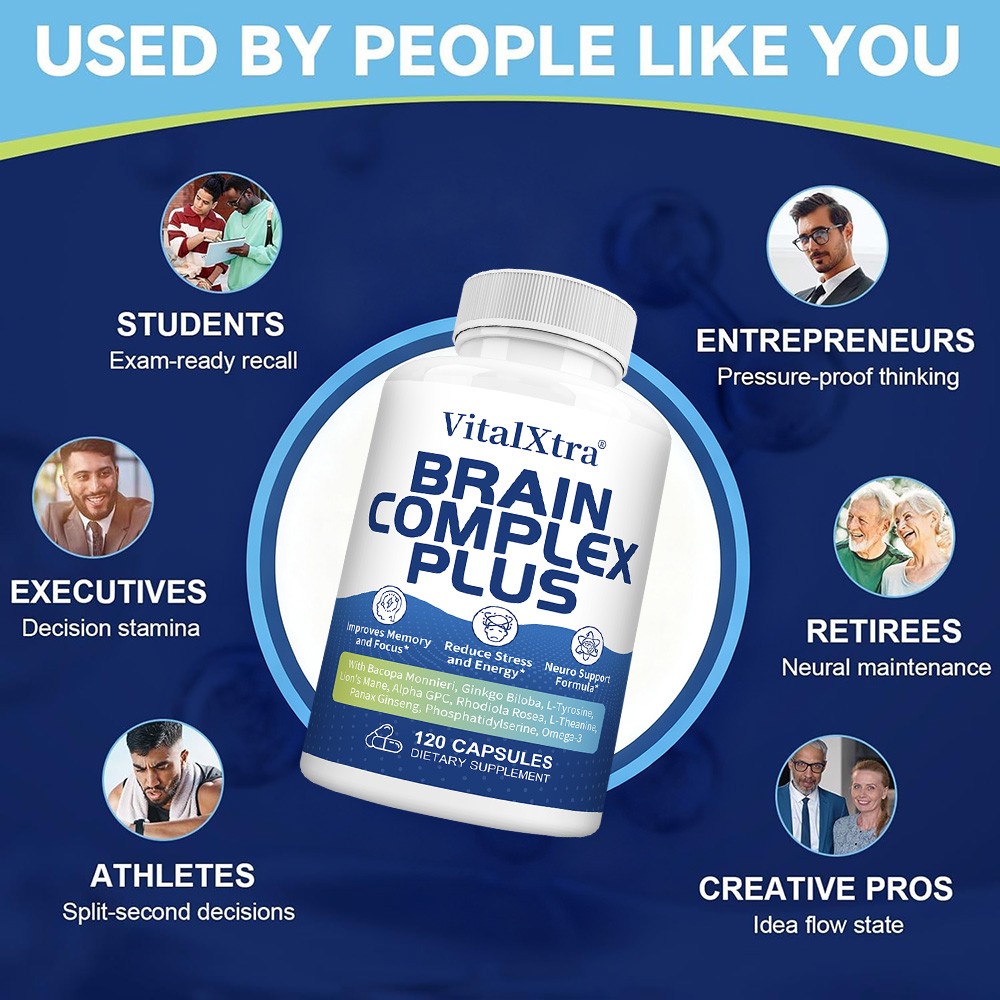 Brain Complex Plus Supplements Stress Energy Neuro Support Formula 120 Capsules