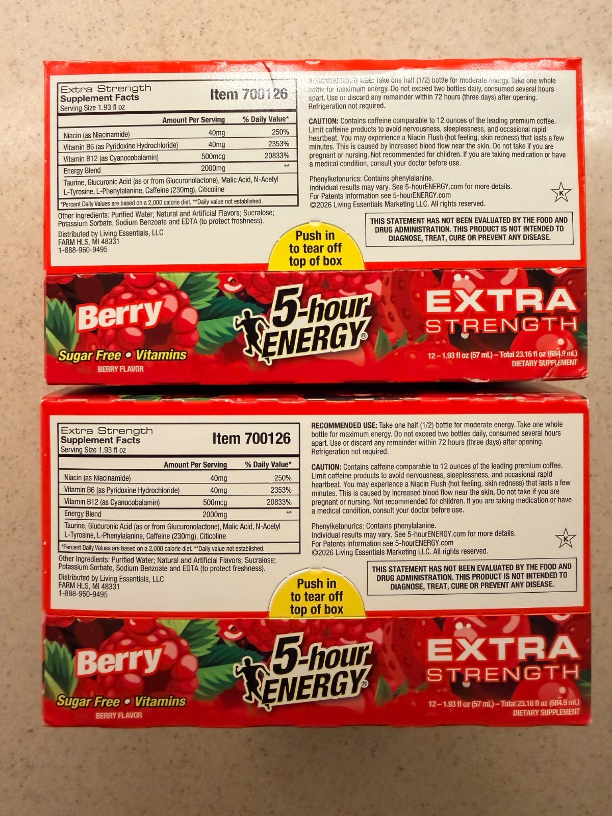 5-hour Energy 24-Count Extra Strength Berry Pack, Exp: 04/2028