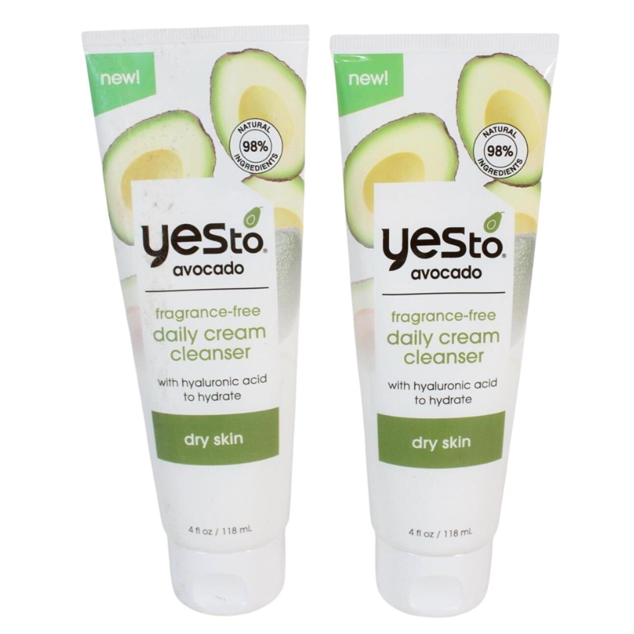 Yes To Avocado Fragrance Free Daily Cream Cleanser Hyaluronic Acid 4oz Lot of 2