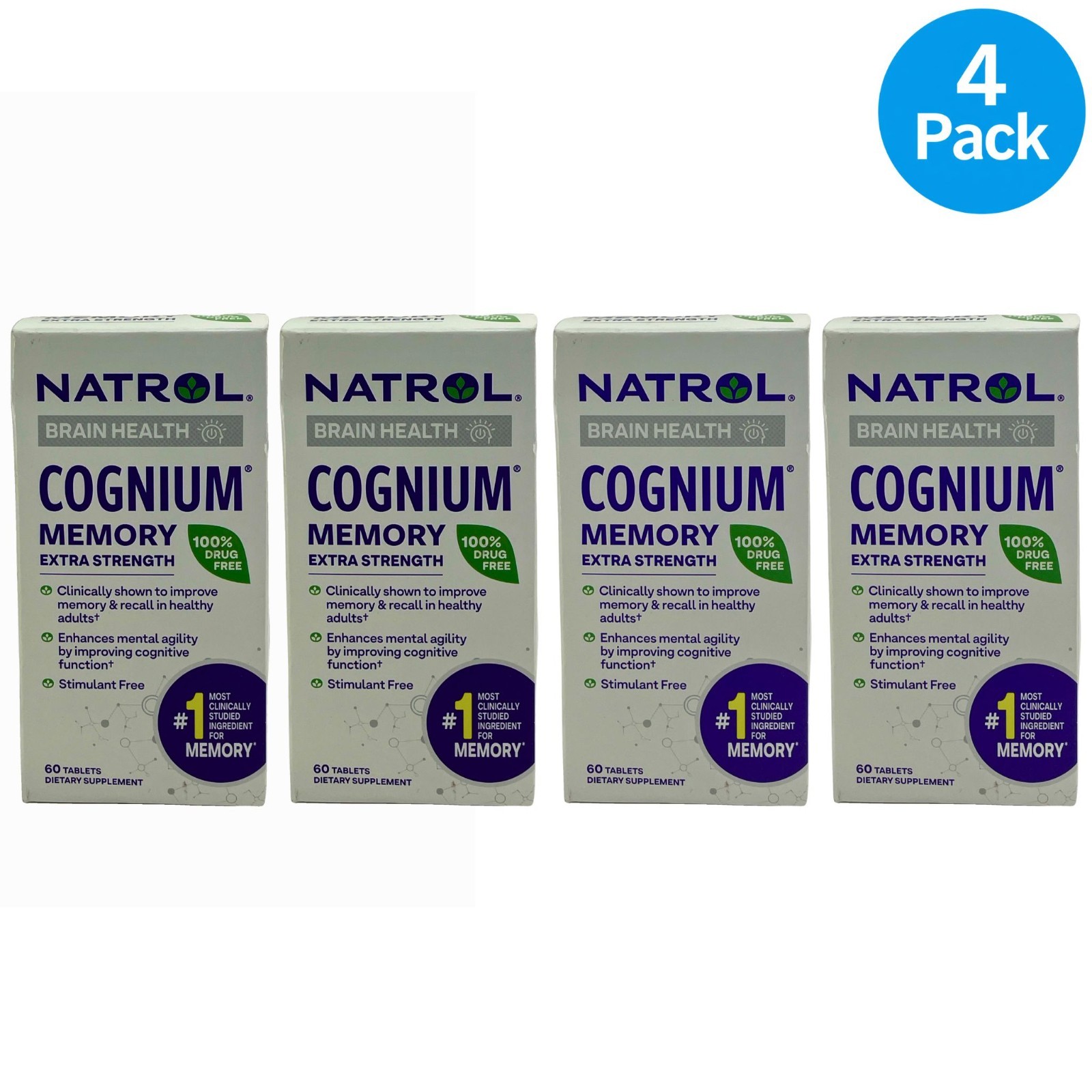 Natrol Cognium Memory Extra Strength Brain Health Support 60ct 4 Pack New 09-26