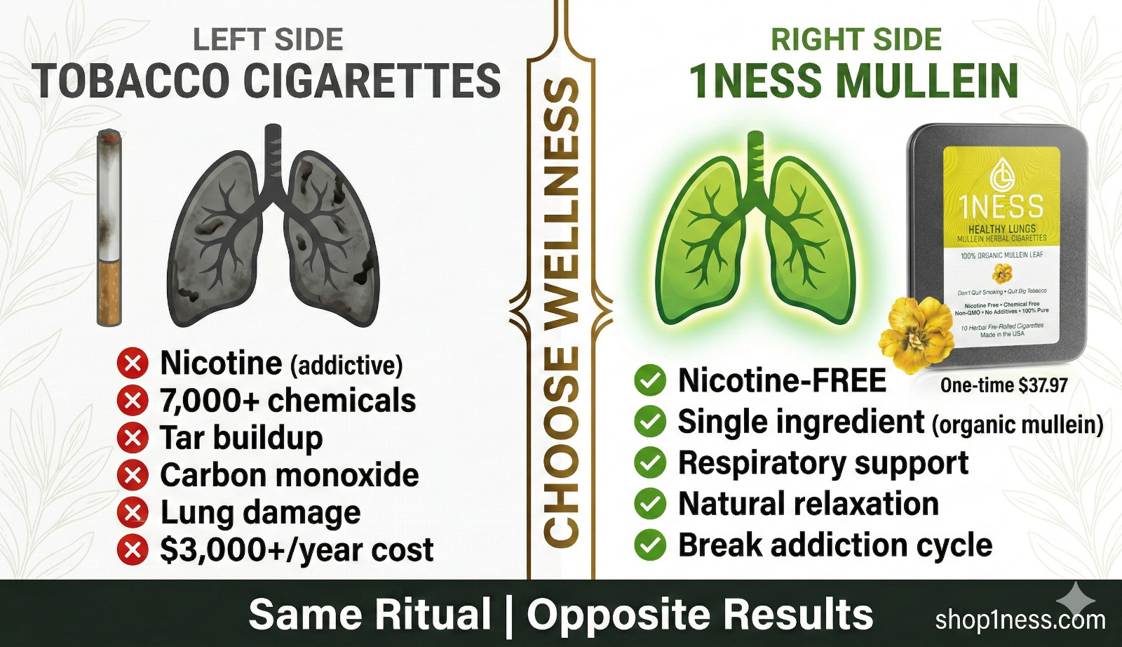 Quit Smoking Naturally — 10 Mullein Inhalation Sticks + Healing Frequency Album