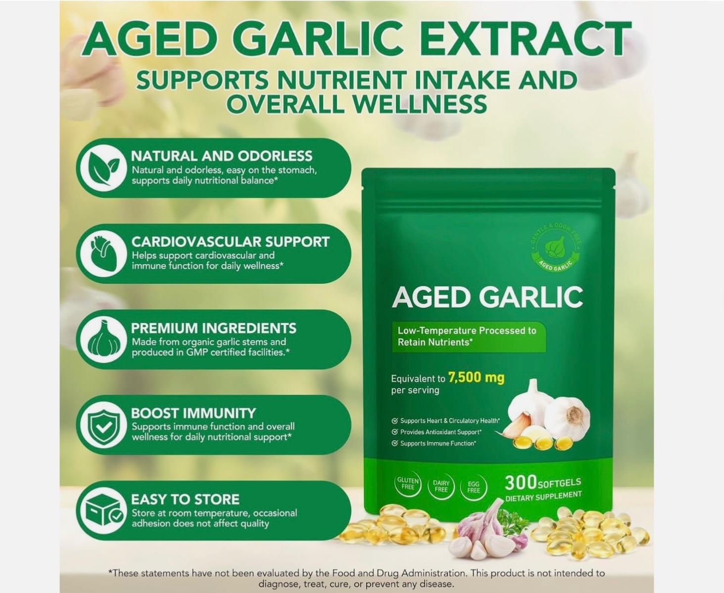 Best Aged Garlic Extract, 300 Softgels, 7500mg Odorless | Heart & Immune Pack 2